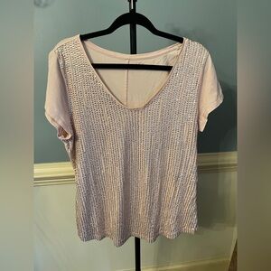LOFT Light‎ Pink Embellished Short Sleeve Tee large